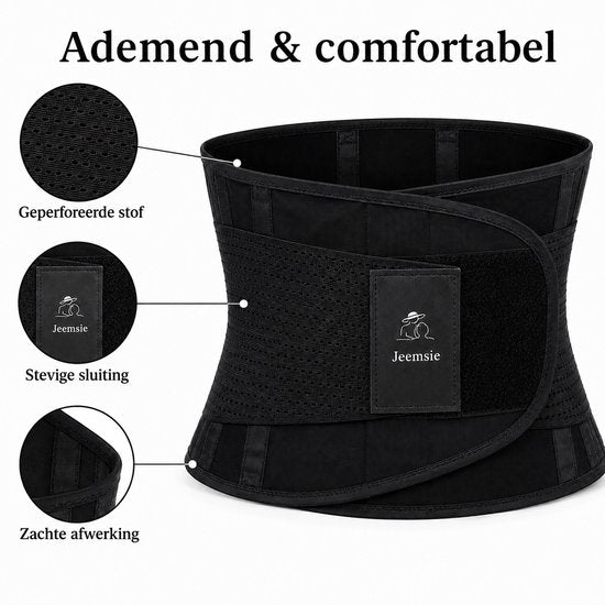 Waist Trainer Dames – Verstelbare Tailleband – Waist Shaper – Dubbele Klittenbandsluiting – Ademend – Zwart
