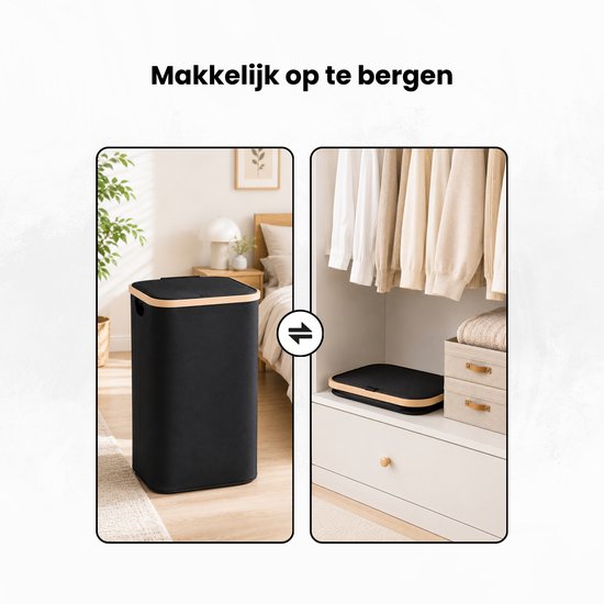 Wasmand met Deksel – Opvouwbare Wasmand – Wasbox 100L – Wassorteerder met Binnenzak – Zwart – Voor Badkamer, Slaapkamer en Wasruimte