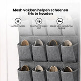 Schoenenkast Hangend - Schoenenzak 24 vakken - Opbergen van Schoenen aan Deur - Schoenenzak licht grijs - Oplossing voor rondslingerende schoenen - Hoogwaardige Schoenenkast