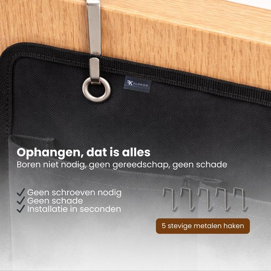 Bed Organizer met 9 Vakken – Bed Opberger Hangend – Opbergzak Bedrand – Schoenen Organizer Bed – Bedside Storage Organizer – Zonder Boren – Zwart
