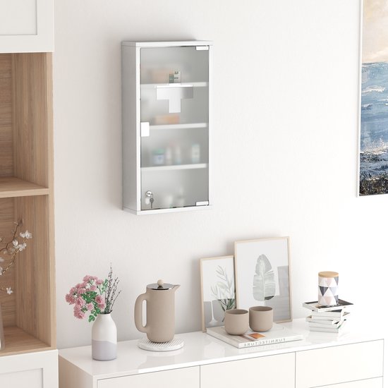 4goodz Medicijnkastje EHBO-kastje met slot RVS 12x30x60 cm