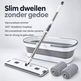 Dweilset met Emmer – Vlakmop met Opvouwbare Emmer – 360° Draaibare Mop – Telescopische Steel 127 cm – Inclusief 2 Microvezeldoeken – Wit-Grijs - Dwijl