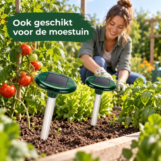 Mollenverjager op Zonne-energie – Solar Mollenverjager – Set van 2 – Voor Gazon, Tuin & Moestuin – Zonder Kabels – 35 cm