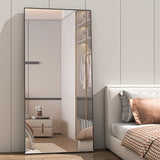 Vloerspiegel Rechthoek- 165 x 61 cm - Zwart - Passpiegel met Standaard Grote Wandspiegel - Hangende Spiegel - Staande Spiegel - Passpiegel Staand