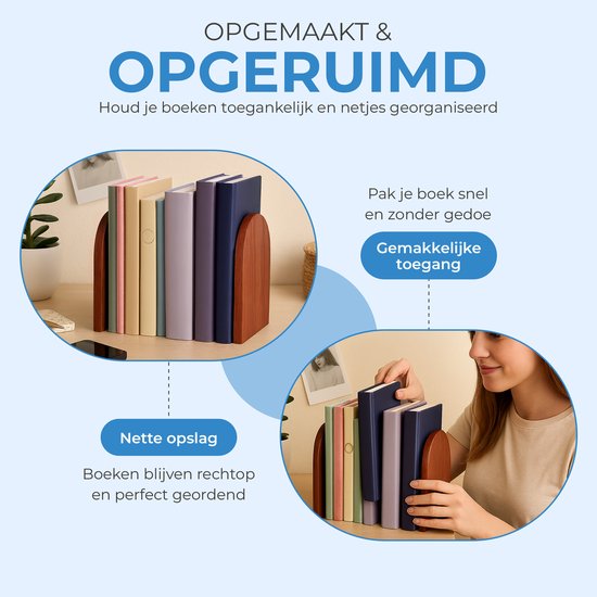 NovaWare® Boekensteun - 4 Stuks - Boekensteunen - Plank Organizer - Boekenhouder – Boekenrek - Boeksteun - Walnoothout