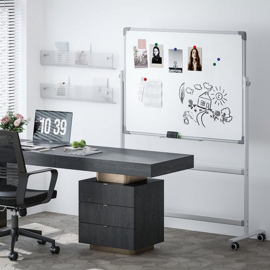 Magnetisch Whiteboard, 120 x 90 cm Kantelbaar en verrijdbaar - Met Markers en Wisser