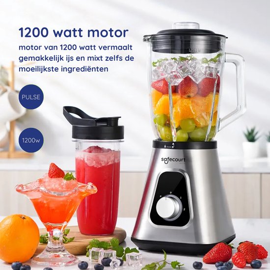 Safecourt Kitchen Blender - Smoothie maker - Krachtige 1200W - To-Go Beker - 3 Standen - RVS