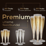 Plastic Champagneglazen - 120 Stuks - Gouden en Zilveren Glitter - Voor Bruiloften, Verjaardagen & Feesten, 135ml - Herbruikbaar