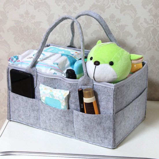 Luiertas Vilt - Grijs - Vilt - 32 x 22 x 19 cm - Luier Organizer - Draagbare Organiser met Handige Vakken - Verzorgingstas