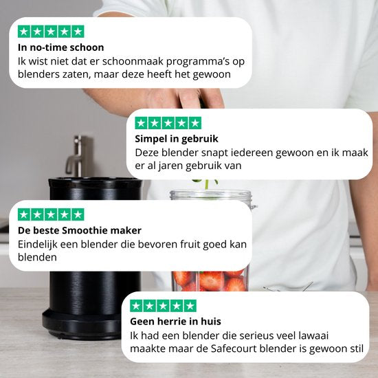 Safecourt kitchen - Smoothie Blender - Blender 1200W - Smoothie Maker - Inclusief to go bekers - Zwart