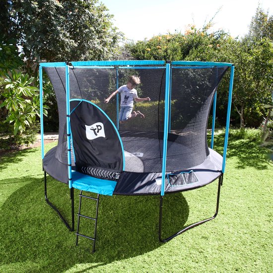 TP Toys Trampoline 365 cm Genius 12 - met veiligheidsnet - Zwart-blauw
