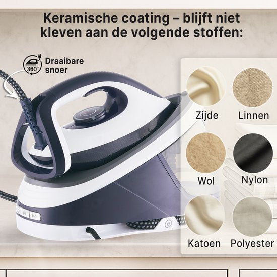 Carewat Stoomstrijkijzer met Stoomgenerator - Wit - 2200W - 1.5L Uitneembare Watertank - 100 g-min Stoomproductie - Keramische Zoolplaat - 3.0 Bar Stoomdruk - Anti-Oververhitting - Geschikt voor alle stoffen