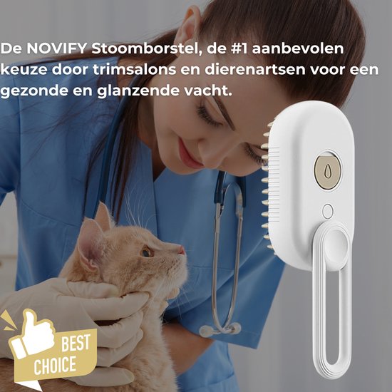Luxe Kattenborstel - Hondenborstel - Kattenkam met Massagefunctie - met Stoom - Kortharig - Langharig - Wit