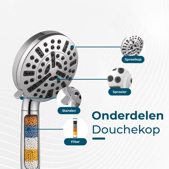 AKSA Home® Douchekop met Slang - Douchekop met Filter - 10 sproeistanden - Regendouche met Hoge Druk - Zilver