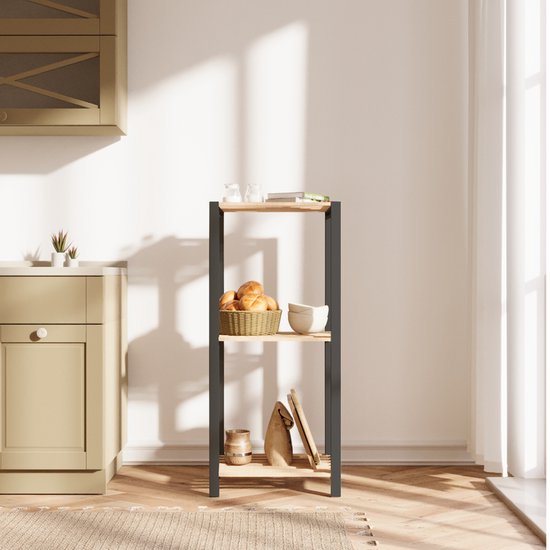 Fixwood Opbergrek 3 Lagen – Kunststof & Hout – Lichtgewicht Multifunctioneel Kastje – Voor Keuken, Woonkamer of Badkamer – 78 x 35 x 29 cm