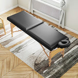 Hoogteverstelbare Massagetafel met Houten Frame - Opvouwbaar Massagebed met Schuimvulling - Zwart