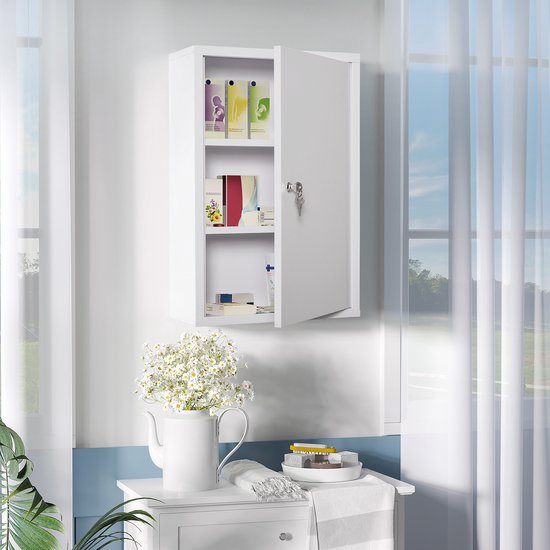 4goodz Medicijnkastje EHBO-kastje met slot RVS 18x40x60 cm - Wit