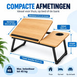 Laptoptafel voor Bed & Bank – Inklapbare Bedtafel met Verstelbaar Werkblad – Bekerhouder & Zijblad – Laptopstandaard van Bamboe – Tot 45 kg