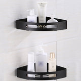 Hoek Doucherek Zwart – Badkamer Hoekplank met Schroefmontage – Roestvrij & Waterafvoer – 22 × 22 cm