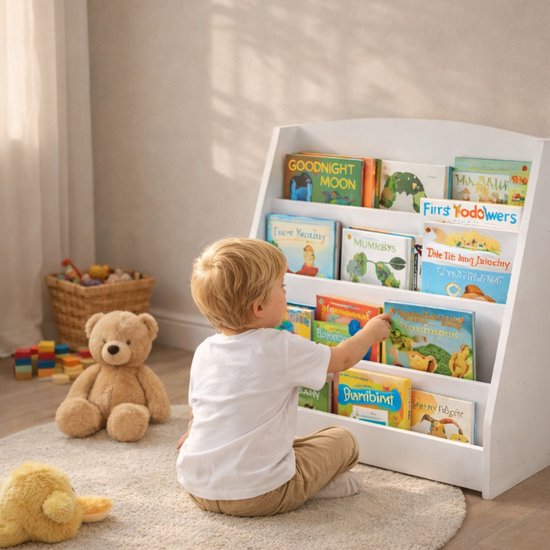 Kinderboekenkast - 88 x 80 x 30 cm - Wit - Hout - Kinderboekenrek - Boekenrek Kinderkamer