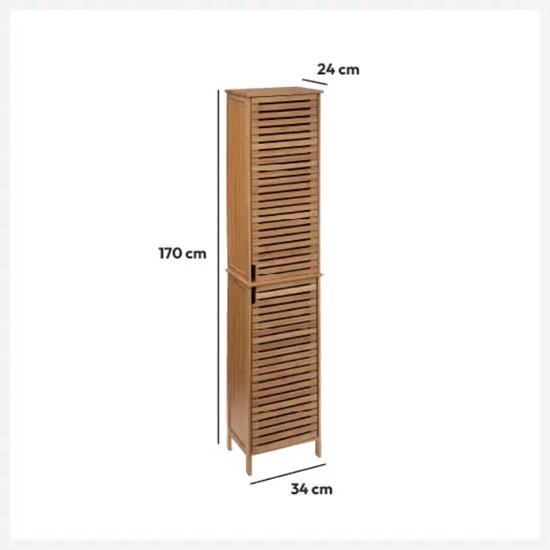 Sicela Bamboe Badkamerkast Hoog - 24x34x170 cm - bruin