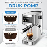 NovaWare® Espressomachine – Pistonmachine – Koffiemachines - Kopjesverwarmer - Met Stoompijpje - RVS