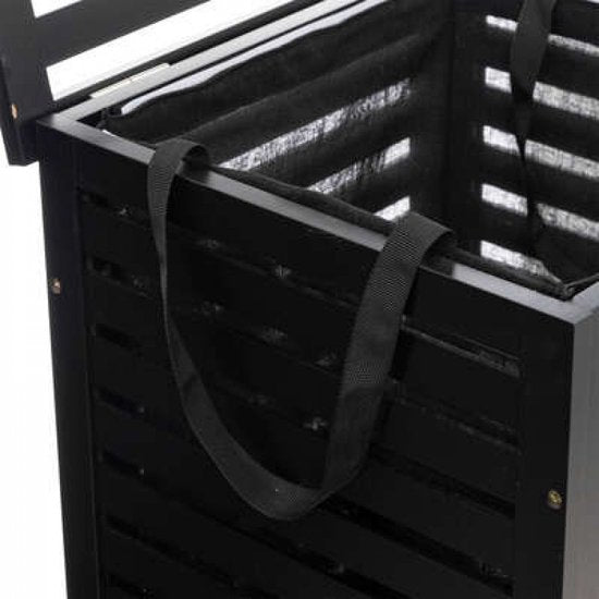 Zwarte Bamboe wasmand 65 Ltr met deksel en waszak 40x40x58 cm - Zwart