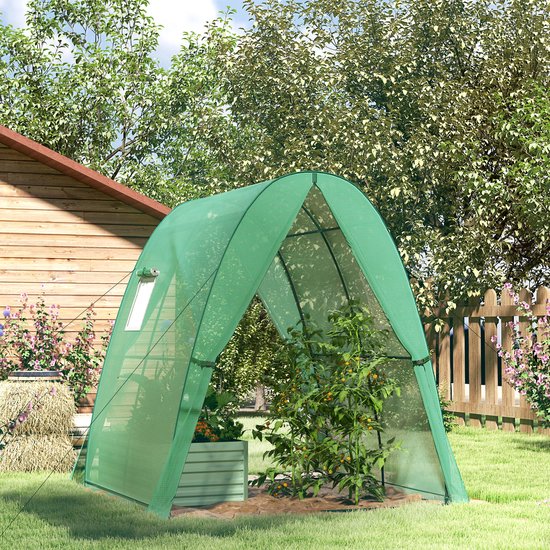 Boogvormige Kas met 2 Roldeuren, Netvensters 1,8x1,8x2 m - Groen
