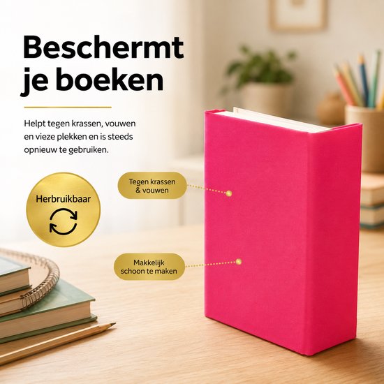 Rekbare Boekenkaft A4 - 5 Stuks - Roze - Voor Schoolboeken Met Harde Kaft - Tot 32 x 23 cm