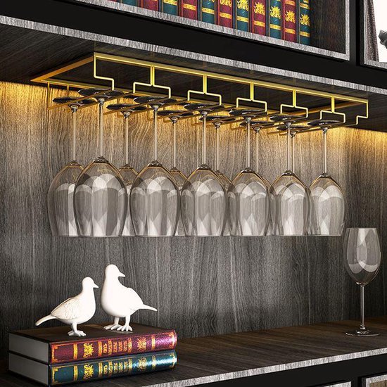 Ophangrek Wijnglazen - Goud - 18 glazen - 6 Rijen - Wijnglazenhouder - Ophangrek Wijnglazen - Wijnrek - Ophangrek - Glazenrek - Wijn Glas Rek - Wijnglas Houder - Wijnglazenhouder - Wijnglazen organizer - Glasophangrek - Wijnglas Rek