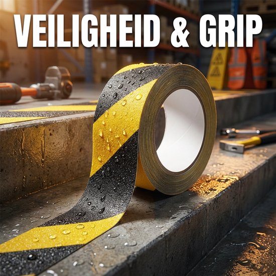 24ME® - Geel-Zwarte Antislip Waarschuwingstape – 5cm x 10 Meter – Veiligheidstape voor Trappen, Bedrijven of Thuis