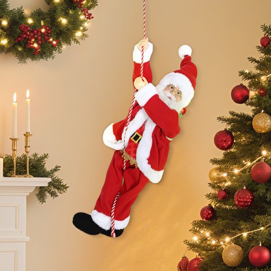 Zingende en Klimmende Kerstman met Touw - Geluidsfunctie - Binnengebruik