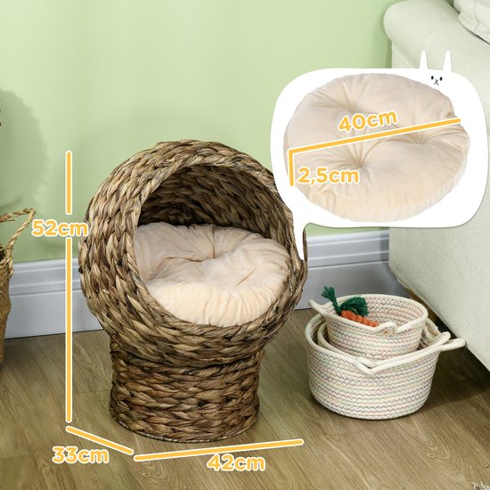 Rotan Kattenmand - Gezellig Kattenholletje met Kussen - 42x33x52cm