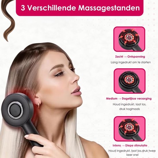 Scalp Massager Elektrisch met Roodlicht Therapie – Hoofdmassage Apparaat – USB Oplaadbaar – 3 Standen – Hoofdmassage Spin