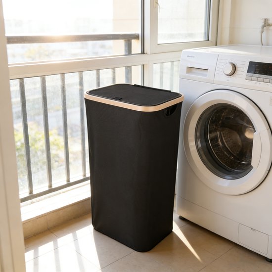 Wasmand met Deksel – Opvouwbare Wasmand – Wasbox 100L – Wassorteerder met Binnenzak – Beige – Voor Badkamer, Slaapkamer en Wasruimte