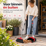 Bezem met Stofblik en Lange Steel – Bezemset met Verstelbare Steel – Staand Vegen Zonder Bukken – Stoffer en Blik met Reinigingskam – Rood-Zwart