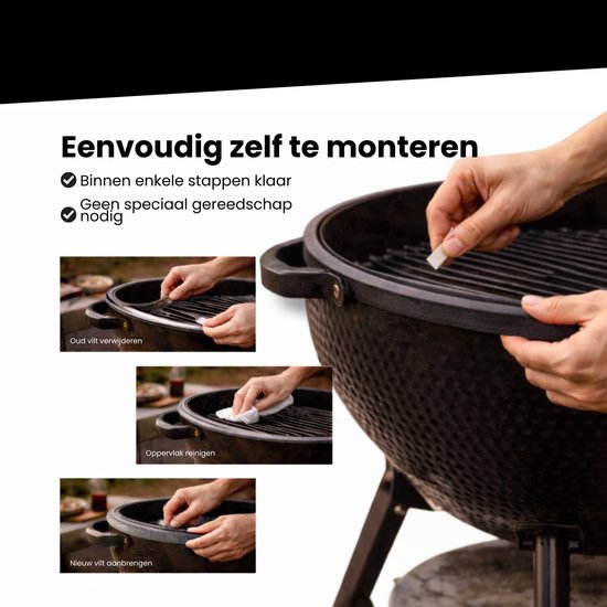 BBQ Vervangingsvilt - Zelfklevend - 450cm x 2cm x 3mm - BBQ Vilt - Geschikt voor o.a. Green Egg, Kamado, Black Bastard