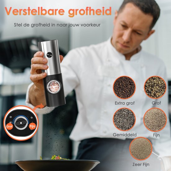 Vesfy Elektrische Peper en Zoutmolen Set - USB Oplaadbaar met Laadstation - XXL - Instelbare Maalgraad - LED Licht - BBQ Accessoires - Pepermolen