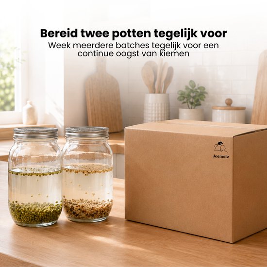 Kiemglas - 2 Stuks - 1000ML - Kiempot set - Groente kiemen - Kiempotten voor Kiemgroenten - Inclusief Houder
