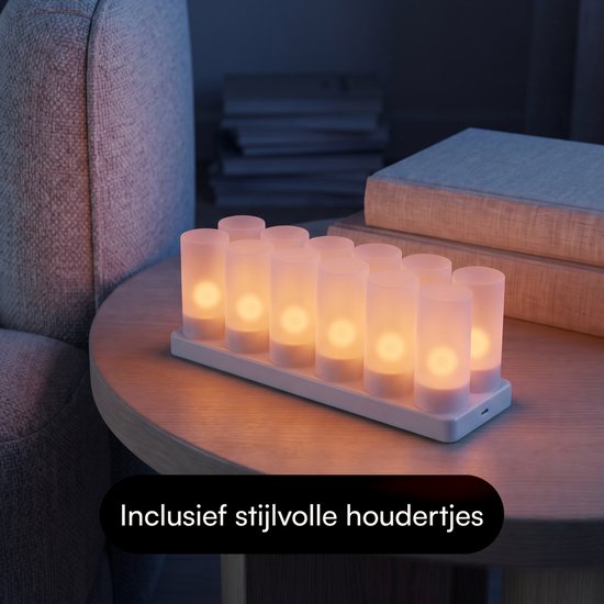 Fidali Led Kaarsen met Afstandsbediening - Oplaadbare Waxinelichtjes 12x - Dimbaar met Timer - Theelichtjes Oplaadbaar - Flikkerende Vlam - Kerst Kaarsen