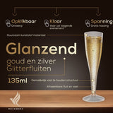 Plastic Champagneglazen - 120 Stuks - Gouden en Zilveren Glitter - Voor Bruiloften, Verjaardagen & Feesten, 135ml - Herbruikbaar