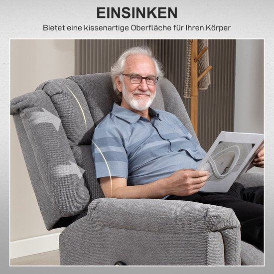 Massagestoel met Verwarmingsfunctie met Voetsteun - Zijvak - Stoffen bekleding - Grijs