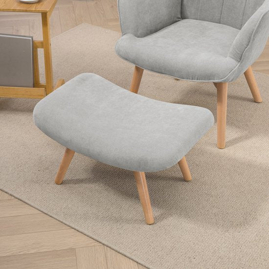 4goodz Oor-Fauteuil met Voetenbank Ribfluweel Optiek - Grijs