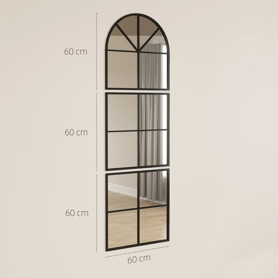 Wandspiegel 3-delig met Metalen Frame - 60 x 180 cm - Zwart