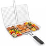 Grillmand BBQ – RVS Barbecue Grillmand met Deksel – 31 x 24,2 cm – Met 2 Uitneembare Verdelers – Afneembaar Handvat – Voor Vis, Vlees & Groenten