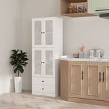Keukenkast Buffetkast Hoog met 2 matglas deuren 30x59x170 cm - Wit
