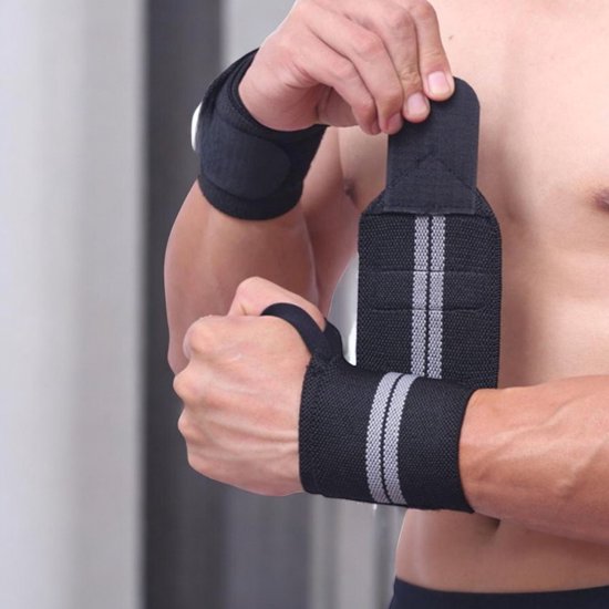 Fitness - Crossfit Polsband - 2 Stuks - Polsbandage Wrist Support Wraps - Pols Bandage Band - Bodybuilding Support - Gewichthef Straps - Krachttraining Lifting Workout Straps - Set Van 2 Stuks - Zwart-Grijs