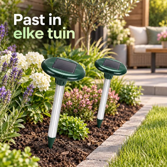 Mollenverjager op Zonne-energie – Solar Mollenverjager – Set van 2 – Voor Gazon, Tuin & Moestuin – Zonder Kabels – 35 cm