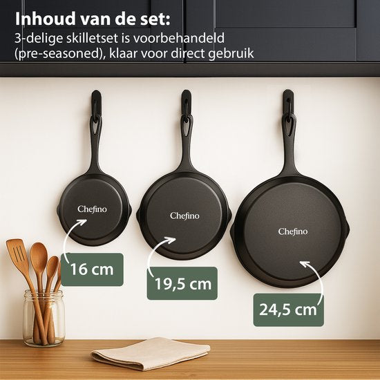 Gietijzeren Pannenset - Skillet Set - Pannenset - Gietijzeren voor Oven en - en