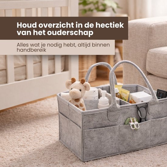 Luiertas Vilt - Grijs - Vilt - 32 x 22 x 19 cm - Luier Organizer - Draagbare Organiser met Handige Vakken - Verzorgingstas